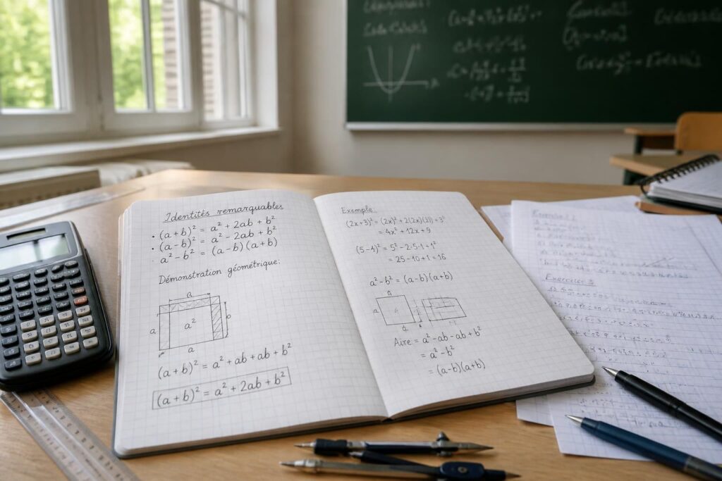 découvrez les formules clés des identités remarquables en mathématiques et entraînez-vous grâce à des exercices pratiques pour maîtriser ces outils essentiels.